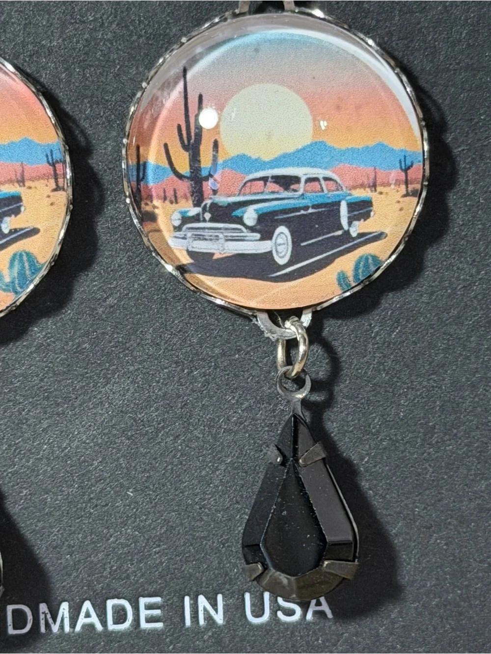 Source Unknown Black Teardrop Retro Desert Car Earrings